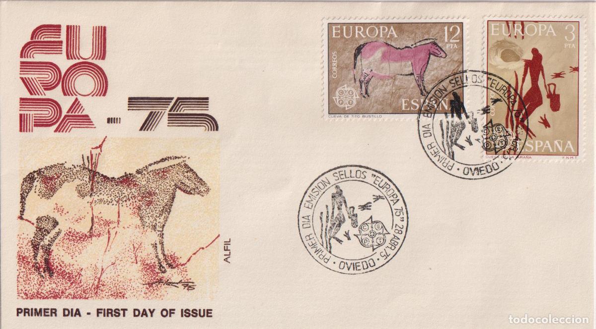 Sellos: S.P.D. CIRCULACI&Oacute;N - PRIMER DIA EMISI&Oacute;N SELLOS - EUROPA 75 - 28.ABR.75 - OVIEDO - ALFIL