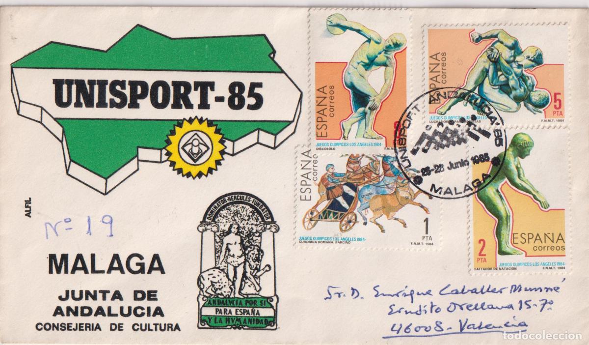 Sellos: S.P.D. CIRCULACI&Oacute;N - UNISPORT ANDALUCIA 85 - 25A28 JUN.85 - MALAGA - ALFIL
