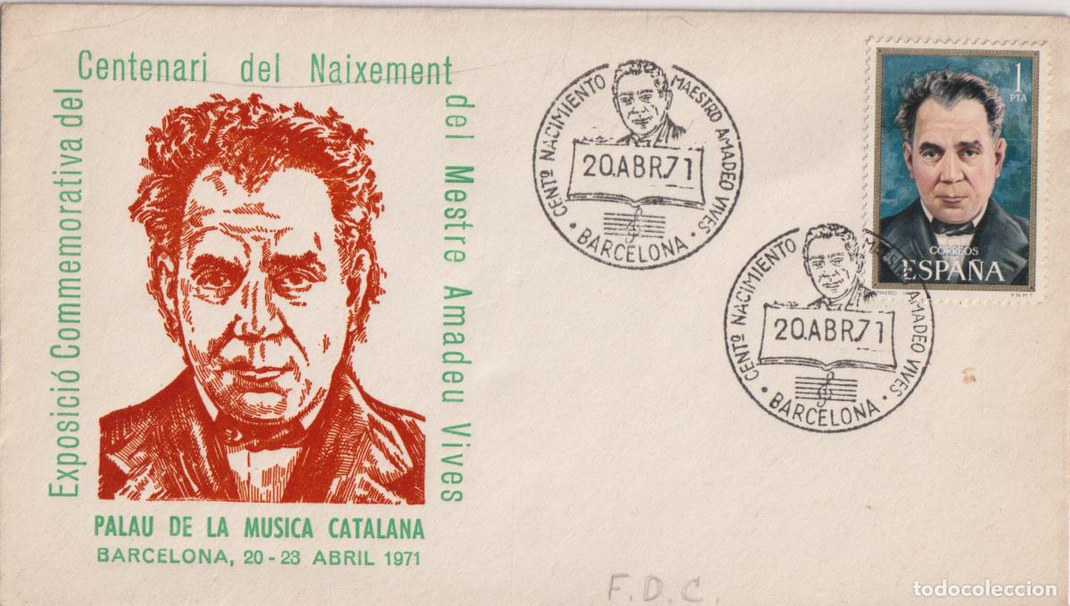 Sellos: S.P.D. CIRCULACI&Oacute;N - EX CONM. CENTENARI NAIXAMENT DEL MESTRE AMADEU VIVES - 20.ABR.71 - BARCELONA