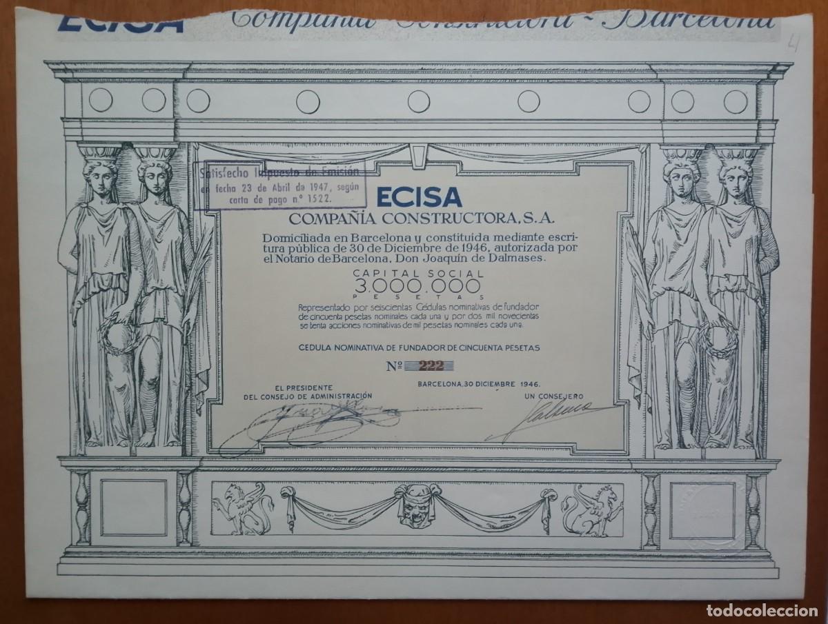 Sellos: ECISA. Compa&ntilde;&iacute;a constructora. Barcelona. 1946