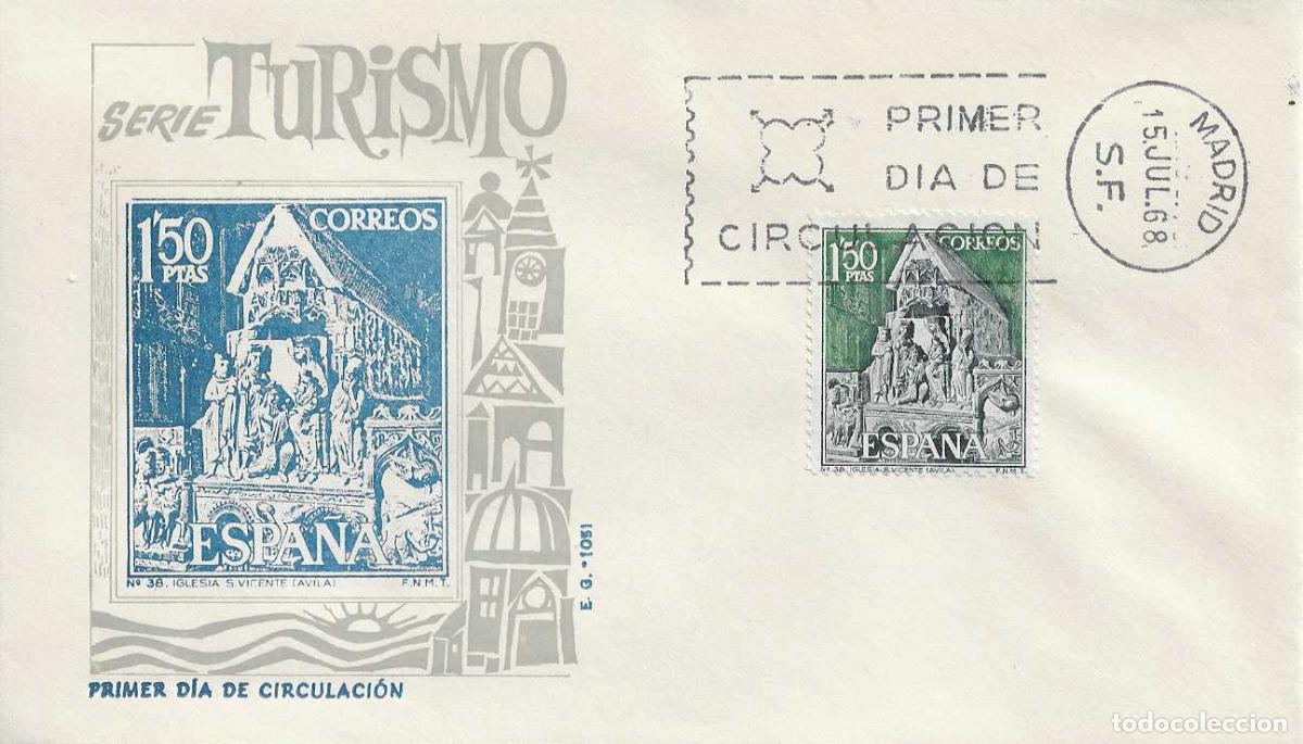 Sellos: IGLESIA DE SAN VICENTE EN AVILA SERIE TURISTICA 1968 (EDIFIL 1877) EN SOBRE PRIMER DIA EG RARO ASI