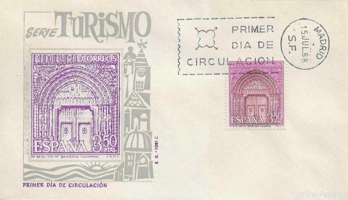 Sellos: IGLESIA DE SANTA MARIA SANG&Uuml;ESA NAVARRA SERIE TURISTICA 1968 (EDIFIL 1879) EN SPD DE EG RARO ASI