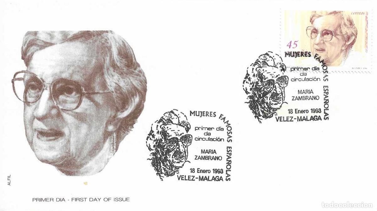 Sellos: MARIA ZAMBRANO MUJERES FAMOSAS ESPA&Ntilde;OLAS 1993 (EDIFIL 3241) EN SPD DE ALFIL MATASELLOS VELEZ-MALAGA