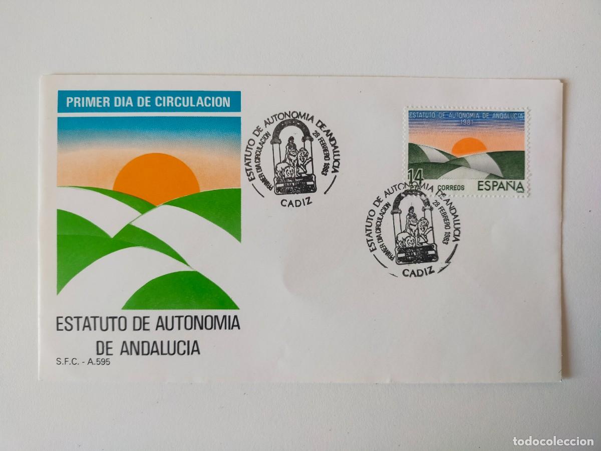 Sellos: SPD Primer d&iacute;a Circulaci&oacute;n: ESTATUTO DE AUTONOMIA DE ANDALUCIA - Matasellos C&aacute;diz - A&ntilde;o 1983