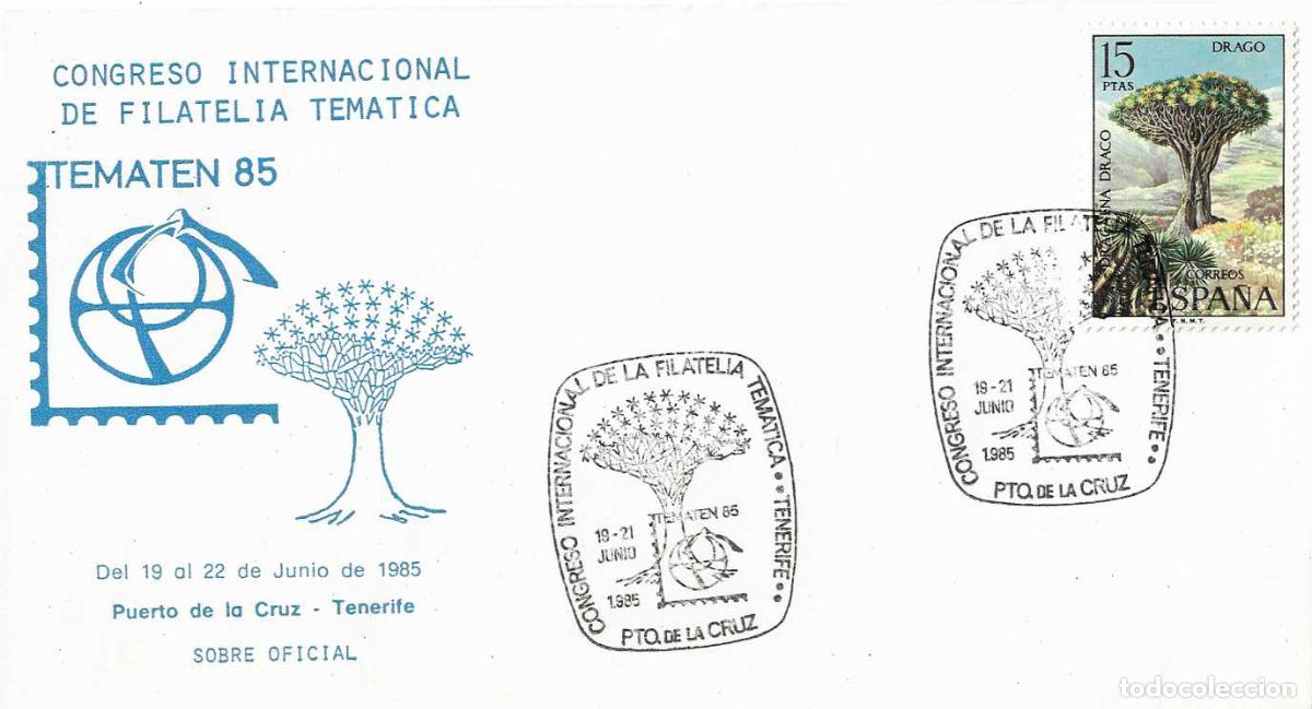 Sellos: TEMATEN CONGRESO FILATELIA TEMATICA PUERTO DE LA CRUZ (CANARIAS) 1985 MATASELLOS SOBRE RARO FRANQUEO