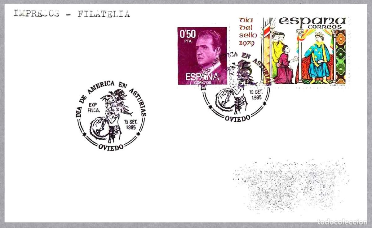 Sellos: Matasellos DIA DE AMERICA EN ASTURIAS. Oviedo 1985