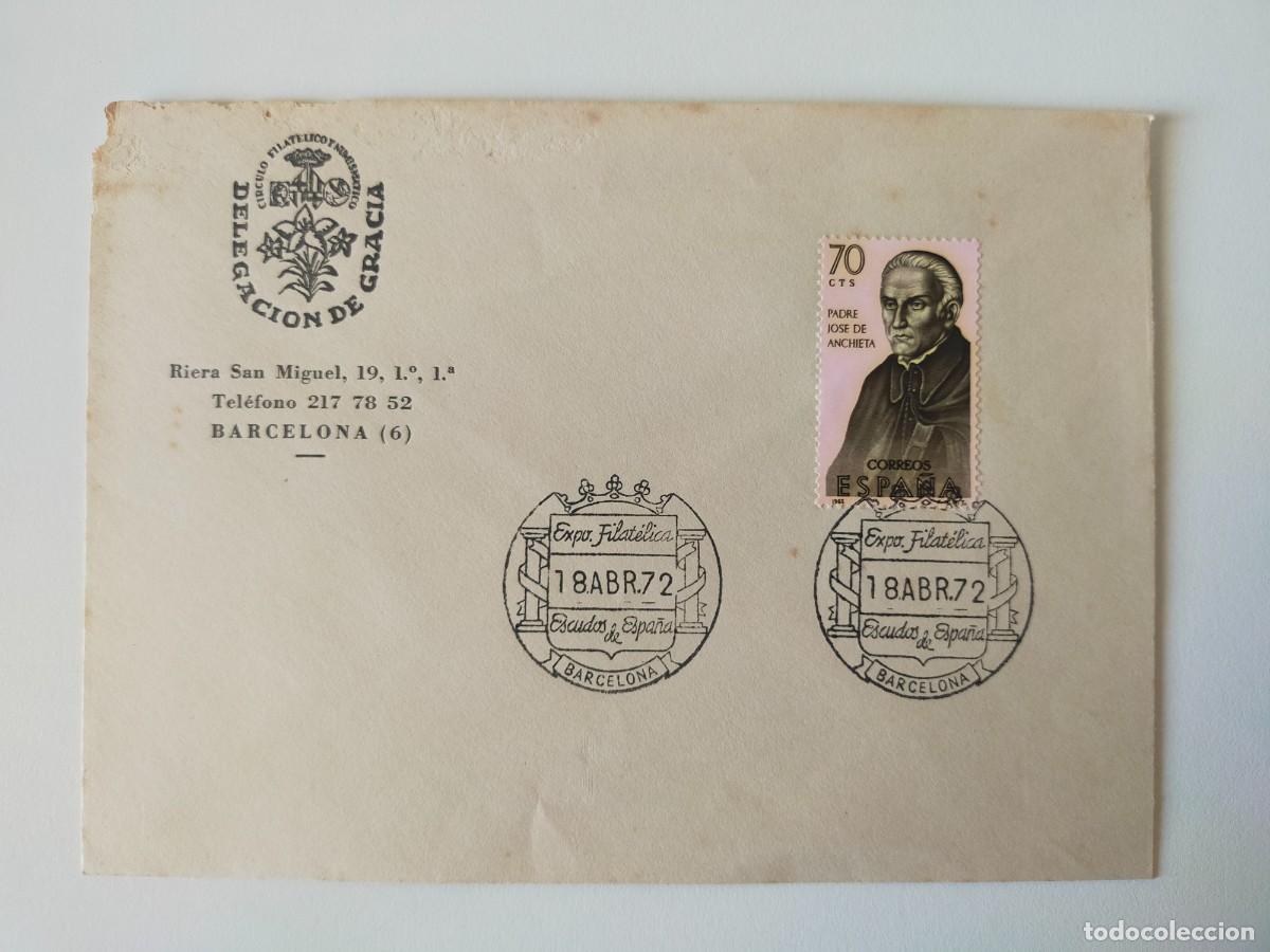 Sellos: Sobre Delegaci&oacute;n de Gr&aacute;cia (Barcelona) 1972. Matasellos: Expo Filat&eacute;lica Escudos de Espa&ntilde;a.