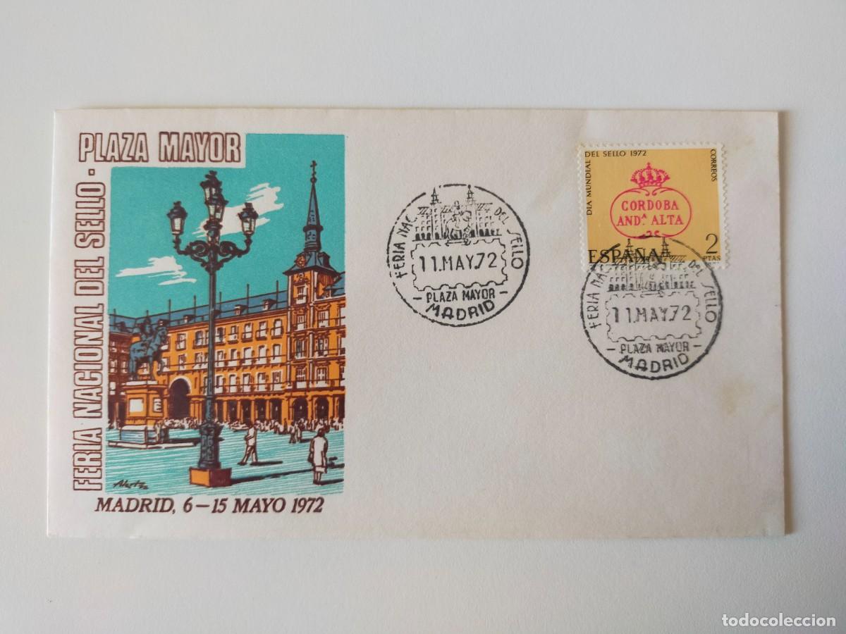 Sellos: Sobre Ilustrado Feria Nacional del Sello, Plaza Mayor (Madrid) 1972.