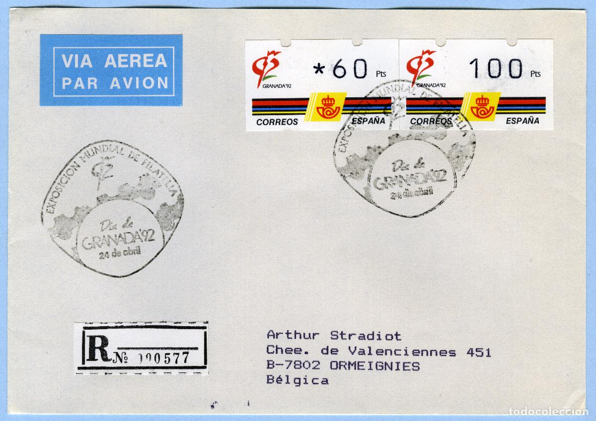 Sellos: ESPA&Ntilde;A 1992 &middot; ATM KL&Uuml;SSENDORF GRANADA'92 60+100p MAT ESPECIAL 24-ABRIL PRIMER DIA CERTIFICADO #G0080