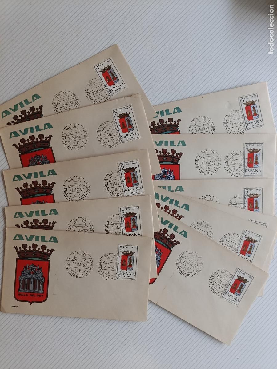 Sellos: 11 SOBRES 5 PESETAS PRIMER DIA DE AVILA 21 DE MAYO 1962