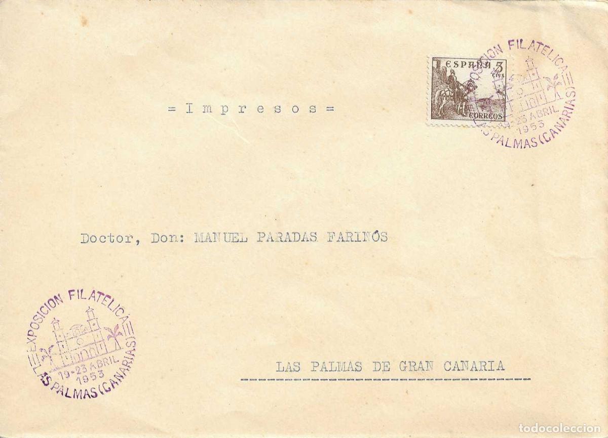 Sellos: RARO MATASELLOS VIOLETA NO CATALOGADO I EXPOSICION LAS PALMAS (CANARIAS) 1953 EN SOBRE CIRCULADO VER