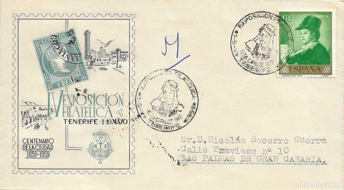Sellos: CENTENARIO CIUDAD IV EXPOSICION, SANTA CRUZ TENERIFE (CANARIAS) 1959. MATASELLOS SOBRE NUMERADO VER