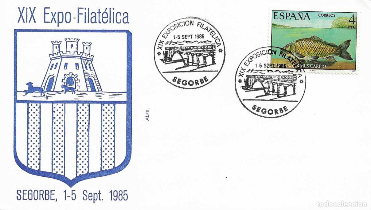 Sellos: PUENTES EL PUENTE NUEVO XIX EXPOSICION, SEGORBE (CASTELLON) 1985. RARO MATASELLOS EN SOBRE DE ALFIL