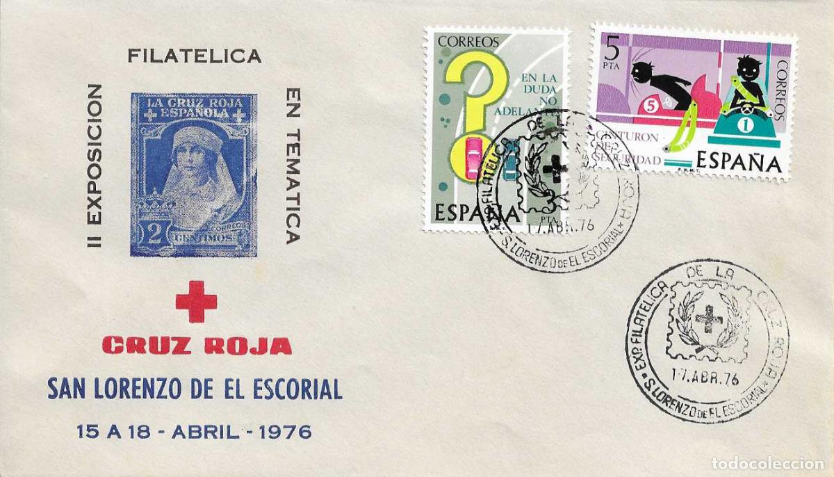 Sellos: MEDICINA CRUZ ROJA II EXPOSICION, SAN LORENZO DEL ESCORIAL (MADRID) 1976. MATASELLOS EN RARO SOBRE