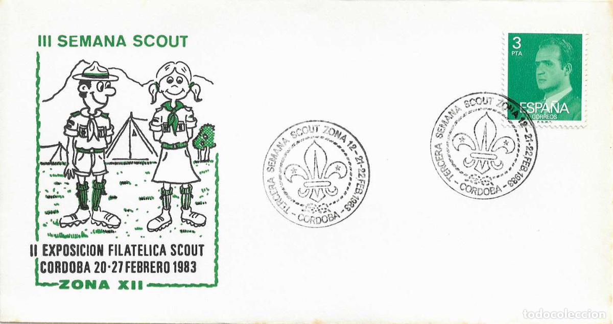 Sellos: SCOUTS III SEMANA SCOUT, CORDOBA 1983. MATASELLOS EN BONITO SOBRE ILUSTRADO RARO ASI