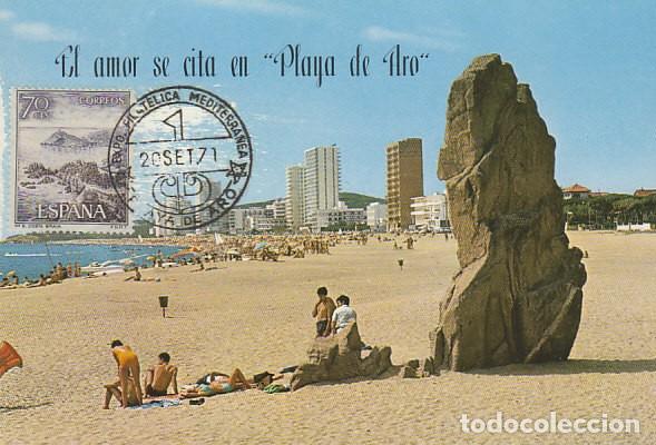 Sellos: A&Ntilde;O 1971, PLAYA DE ARO (GIRONA), EXPOSICION FILATELICA MEDITERRANEA, EN TARJETA POSTAL