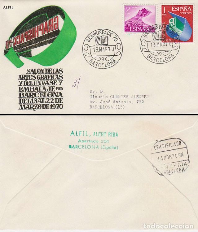 Sellos: A&Ntilde;O 1970, BARCELONA, GRAPHISPACK, SALON DE LAS ARTES GRAFICAS Y DEL EMBASE, ALFIL CON SELLON GRAPHIS