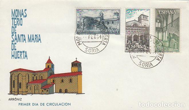 Sellos: EDIFIL 1563/5, MONASTERIO DE SANTA MARIA DE HUERTA PRIMER DIA DE 24-2-1964 SOBRE DE ARRONIZ