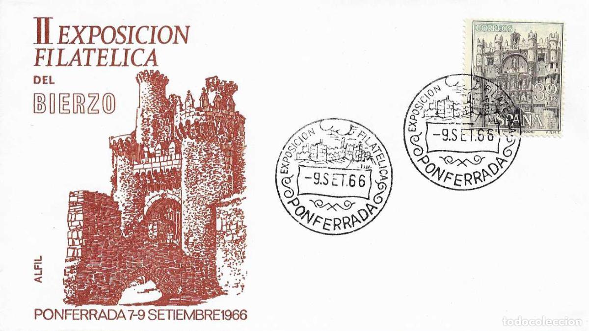 Sellos: EL BIERZO II EXPOSICION PONFERRADA (LEON) 9 SEPTIEMBRE 1966 RARO MATASELLOS SOBRE SIN CIRCULAR ALFIL