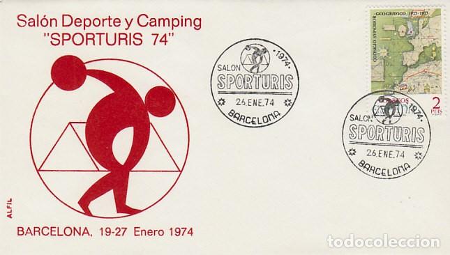 Sellos: A&Ntilde;O 1974, BARCELONA, SPORTURIS, SALON DEL DEPORTE Y TURISMO, SOBRE DE ALFIL, ES PRIMER DIA DEL SELLO