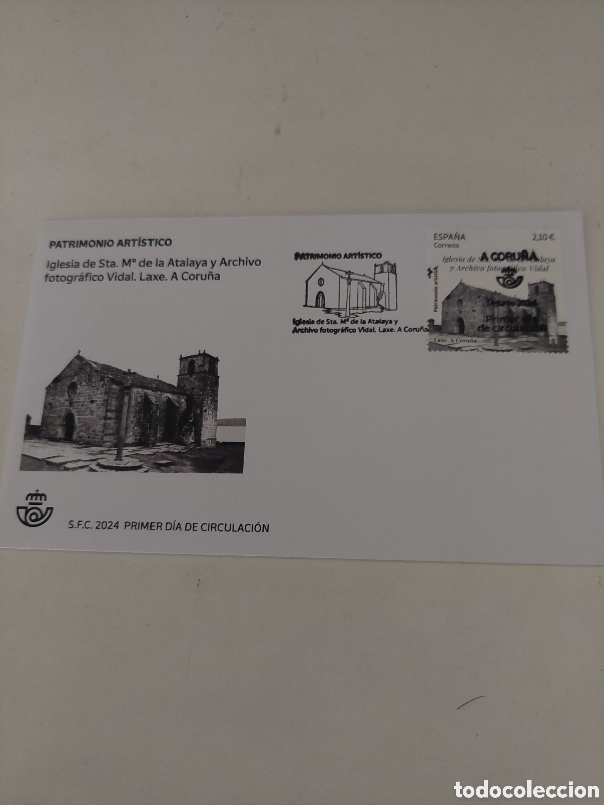 Sellos: LAXE LA CORU&Ntilde;A IGKESIA STA DE ATALAYA Y ARCHIVO FOTOGRAF&Iacute;A VIDAL SFC MATASELLOS