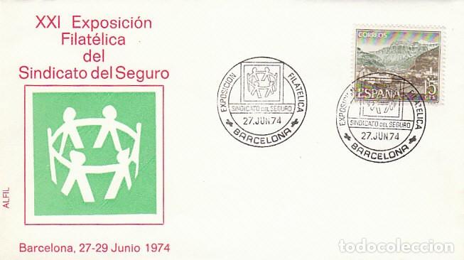 Sellos: A&Ntilde;O 1974, BARCELONA, SINDICATO DEL SEGURO, sobre de alfil