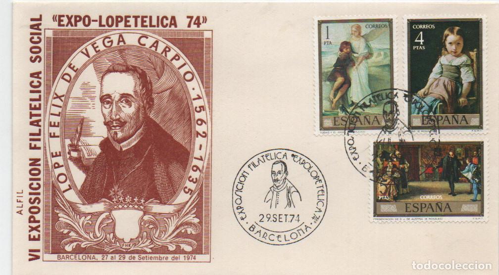 Sellos: A&Ntilde;O 1974, BARCELONA, LOPE DE VEGA, SOBRE DE ALFIL, ES PRIMER DIA DE LOS SELLOS DE ROSALES