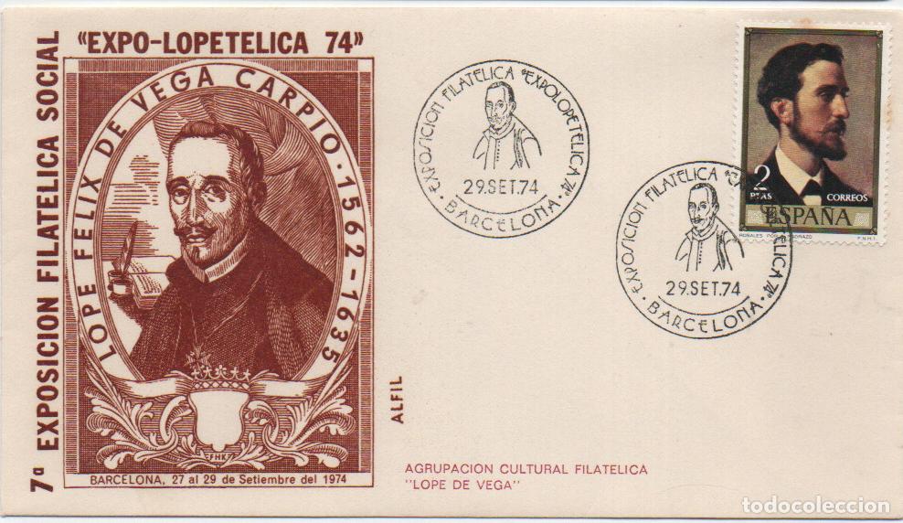 Sellos: A&Ntilde;O 1974, BARCELONA, LOPE DE VEGA, SOBRE DE ALFIL, ES PRIMER DIA DEL SELLO DE ROSALES