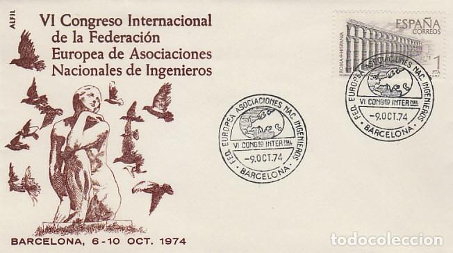 Sellos: A&Ntilde;O 1974, BARCELONA, federaci&oacute;n europea de asociaciones nacionales de ingenieros, SOBRE DE ALFIL