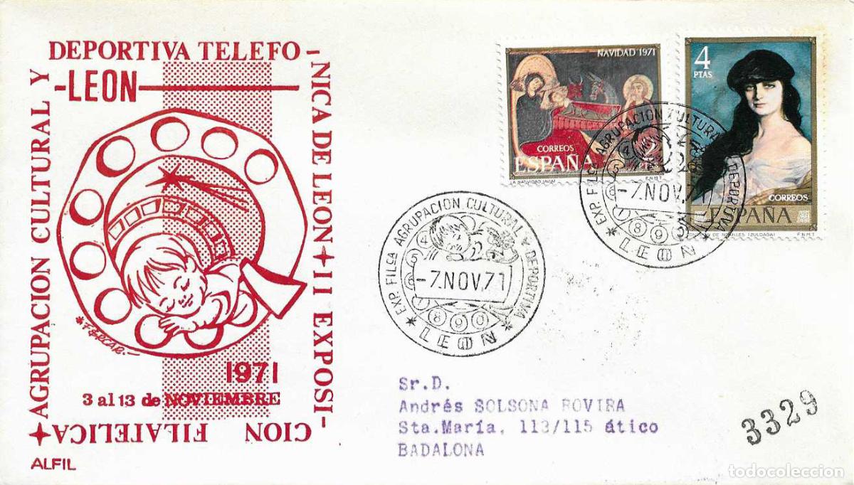 Sellos: TELEFONICA AGRUPACION CULTURAL DEPORTIVA LEON 7 NOVIEMBRE 1971 RARO MATASELLOS SOBRE CIRCULADO ALFIL