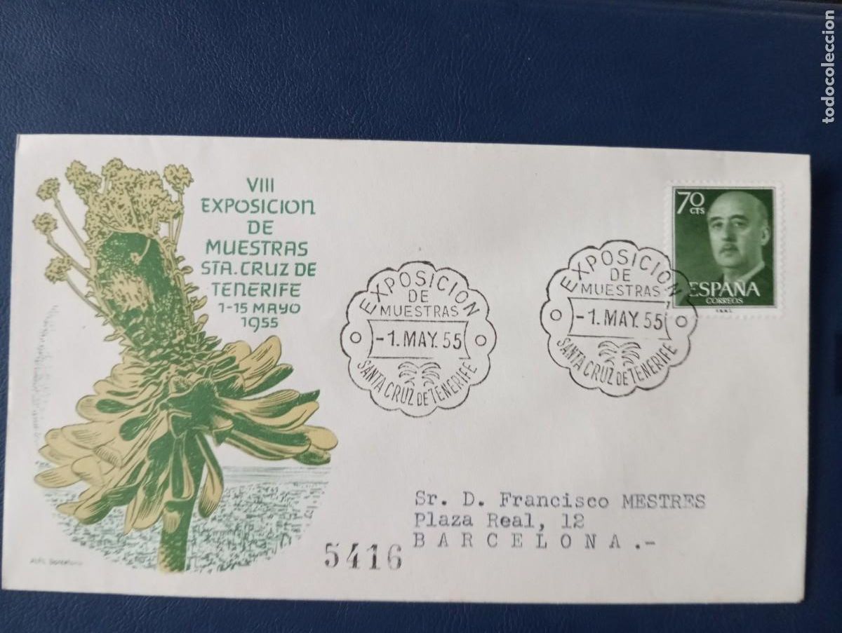 Sellos: ESPA&Ntilde;A 1955, VIII EXPOSICI&Oacute;N DE MUESTRAS STA CRUZ DE TENERIFE