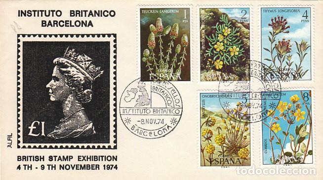 Sellos: A&Ntilde;O 1974, BARCELONA, INSTITUTO BRITANICO, SOBRE DE ALFIL, ES PRIMER DIA DE LA SERIE DE FLORA