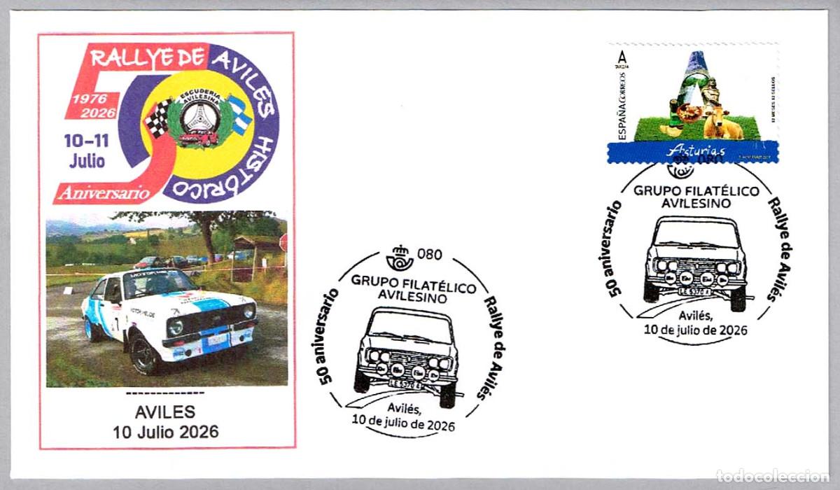 Sellos: Matasellos 50 ANIV. RALLYE DE AVILES. Aviles, Asturias, 2026