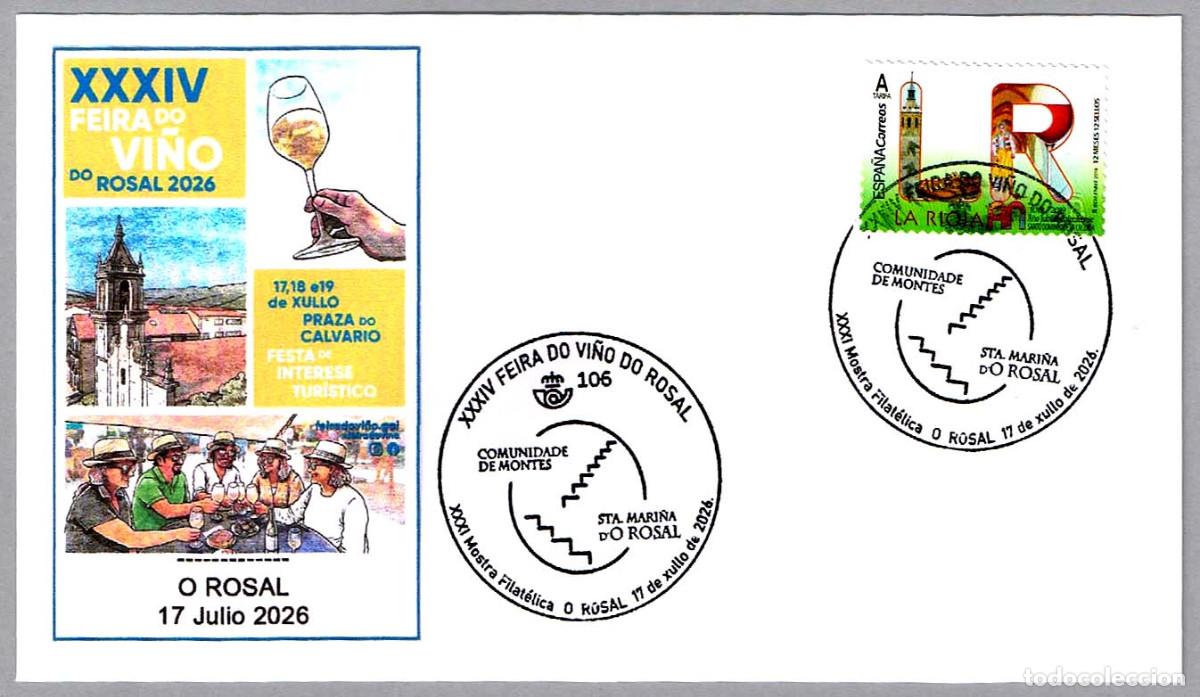 Sellos: Matasellos XXXIV FEIRA DO VI&Ntilde;O DO ROSAL - VINO. O Rosal, Pontevedra, Galicia, 2026
