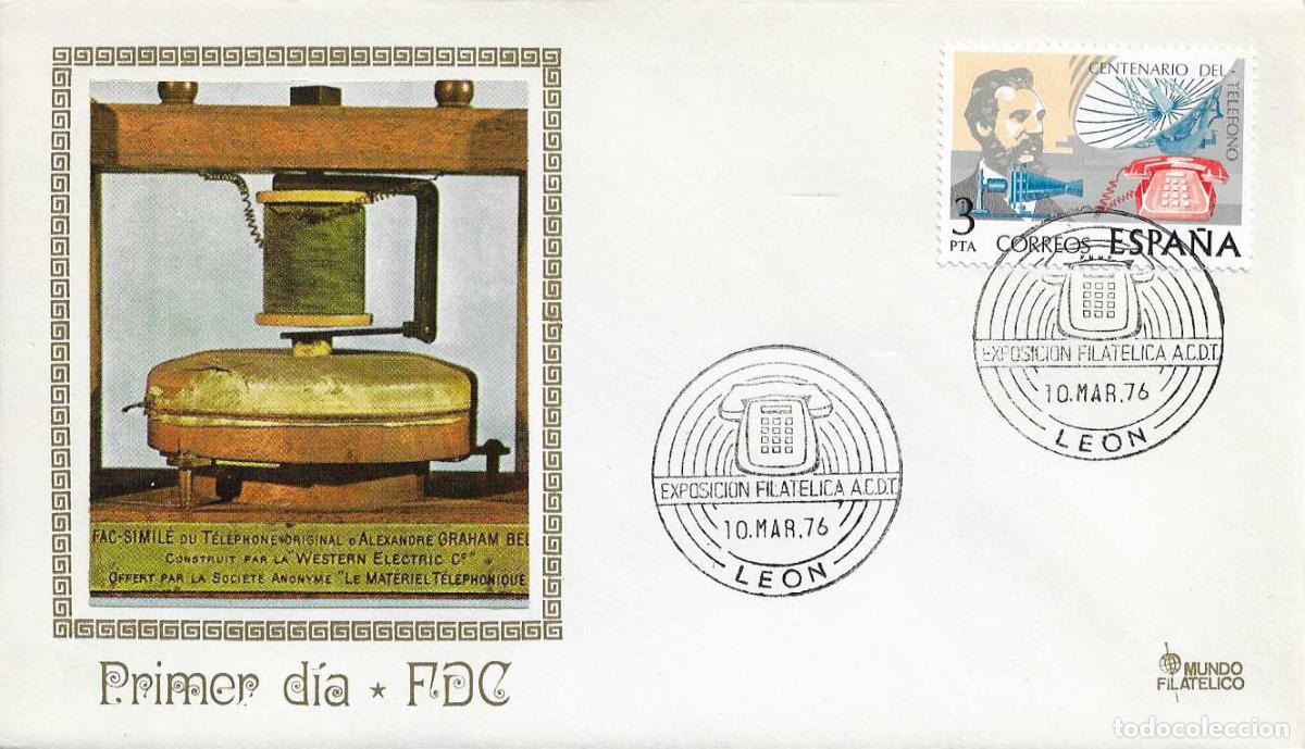 Sellos: GRAHAM BELL CENTENARIO DEL TELEFONO 1976 (EDIFIL 2311) EN SPD MF MATASELLOS ACDT TELEFONICA LEON RWR