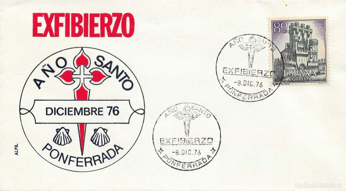 Sellos: A&Ntilde;O SANTO EXFIBIERZO, PONFERRADA (LEON) 1976 MATASELLOS RELIGION EN SOBRE DE ALFIL BONITO Y RARO ASI