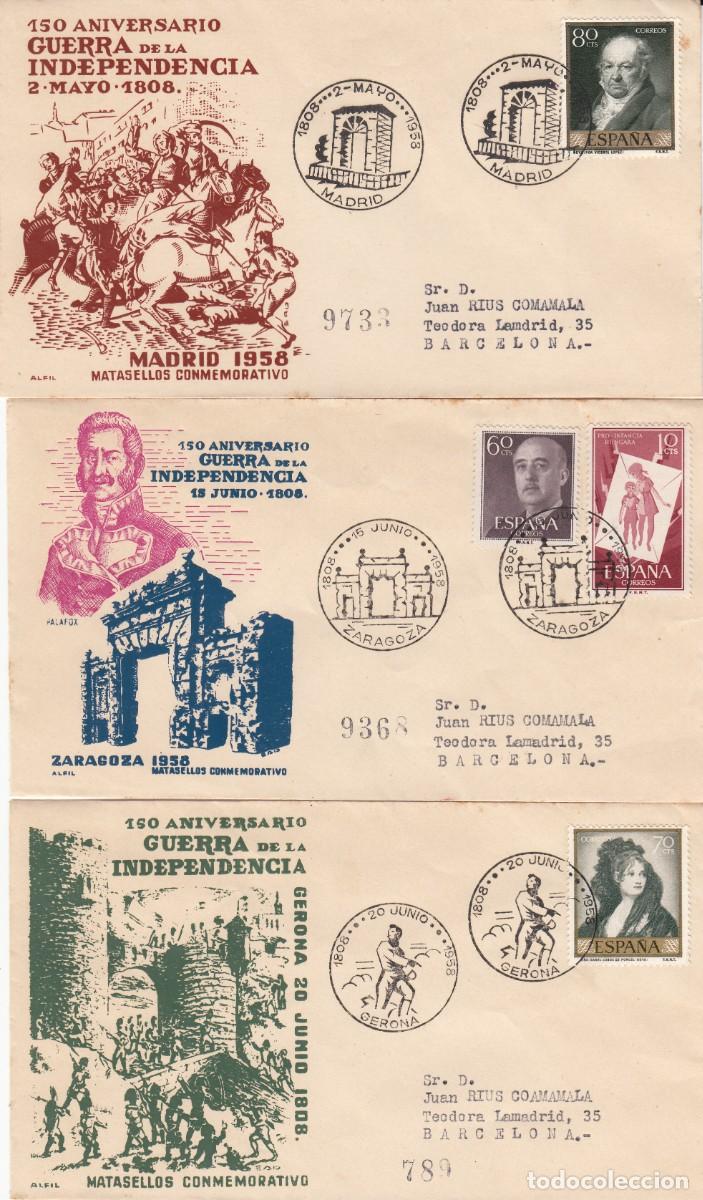 Sellos: 3 MATASELLOS GUERRA DE LA INDEPENDENCIA -1958 - MADRID - ZARAGOZA - GIRONA