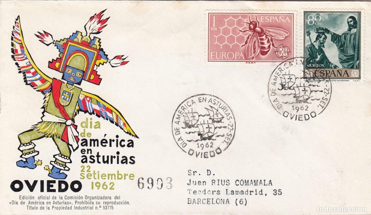 Sellos: MATASELLOS DIA DE AM&Eacute;RICA EN ASTURIAS - OVIEDO - 1962