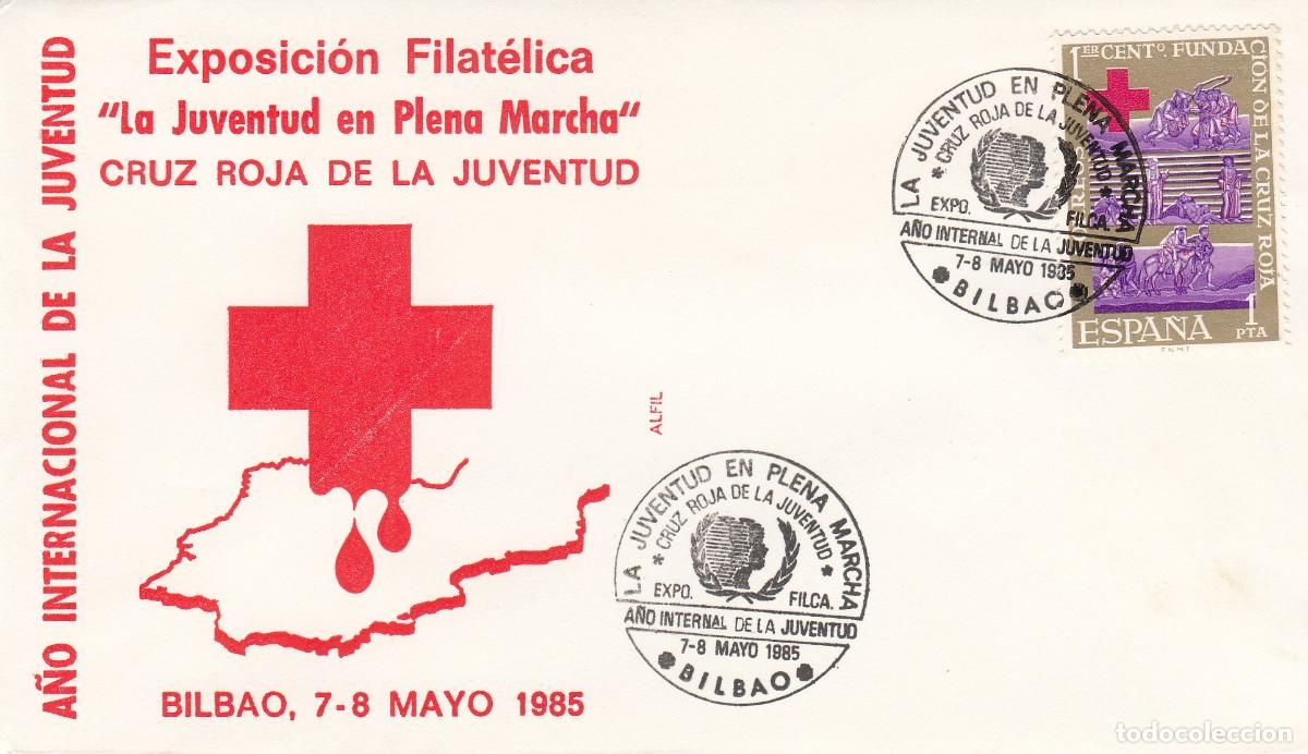Sellos: MATASELLOS LA JUVENTUD EN PLENA MARCHA- LA CRUZ ROJA - BILBAO - 1985