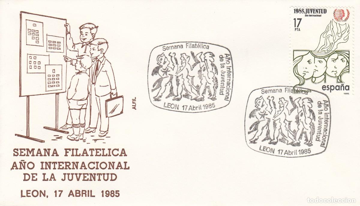 Sellos: MATASELLOS SEMANA FILAT&Eacute;LICA - A&Ntilde;O INTERNACIONAL DE LA JUVENTUD - LE&Oacute;N - 1985