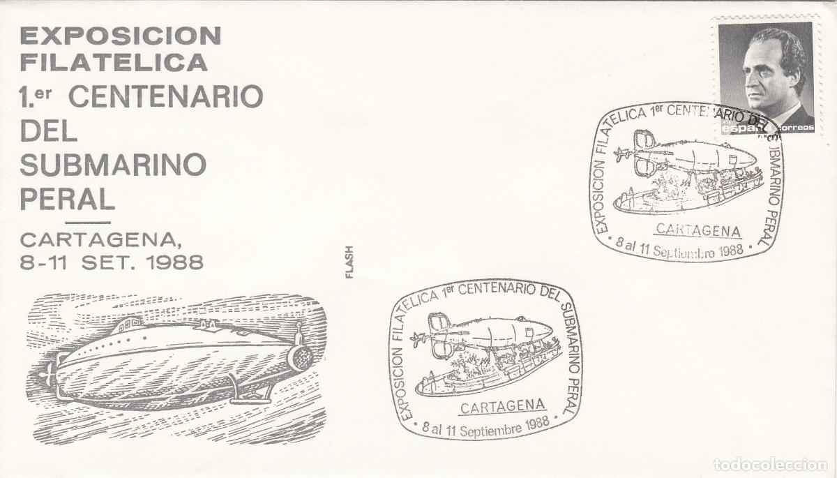 Sellos: MATASELLOS EXP. FILAT&Eacute;LICA CENTENARIO DEL SUBMARINO PERAL -CARTAGENA- 1988