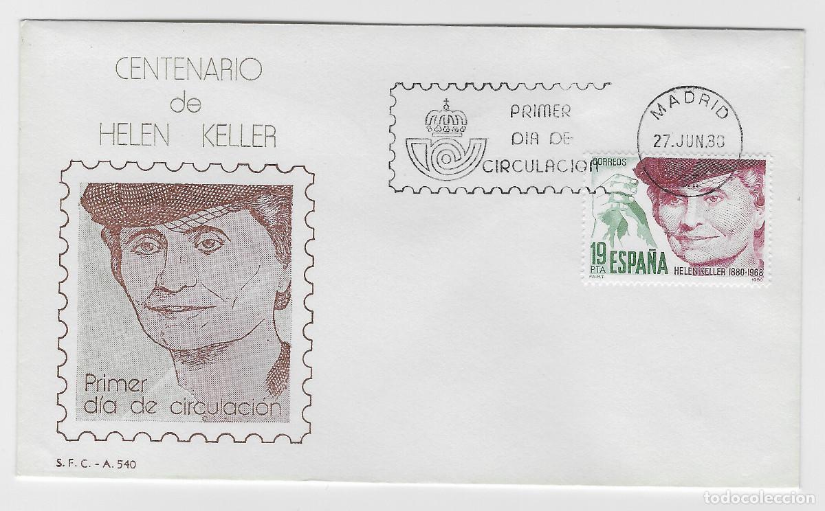 Sellos: Espa&ntilde;a FDC Sobre Primer D&iacute;a 1980 - Centenario de Helen Keller