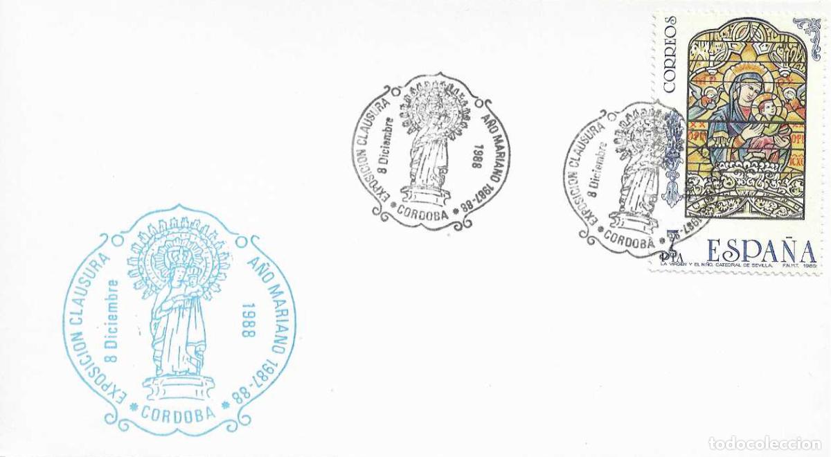Sellos: CLAUSURA A&Ntilde;O MARIANO EXPOSICION, CORDOBA 1988. MATASELLOS EN TARJETA ILUSTRADA RELIGION RARO