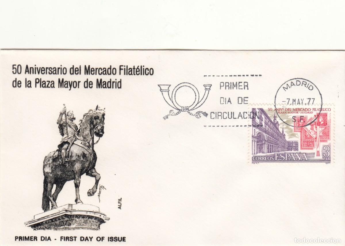Sellos: SOBRE: 1977 MADRID. 50 ANIVERSARIO MERCADO FILATELICO - PLAZA MAYOR