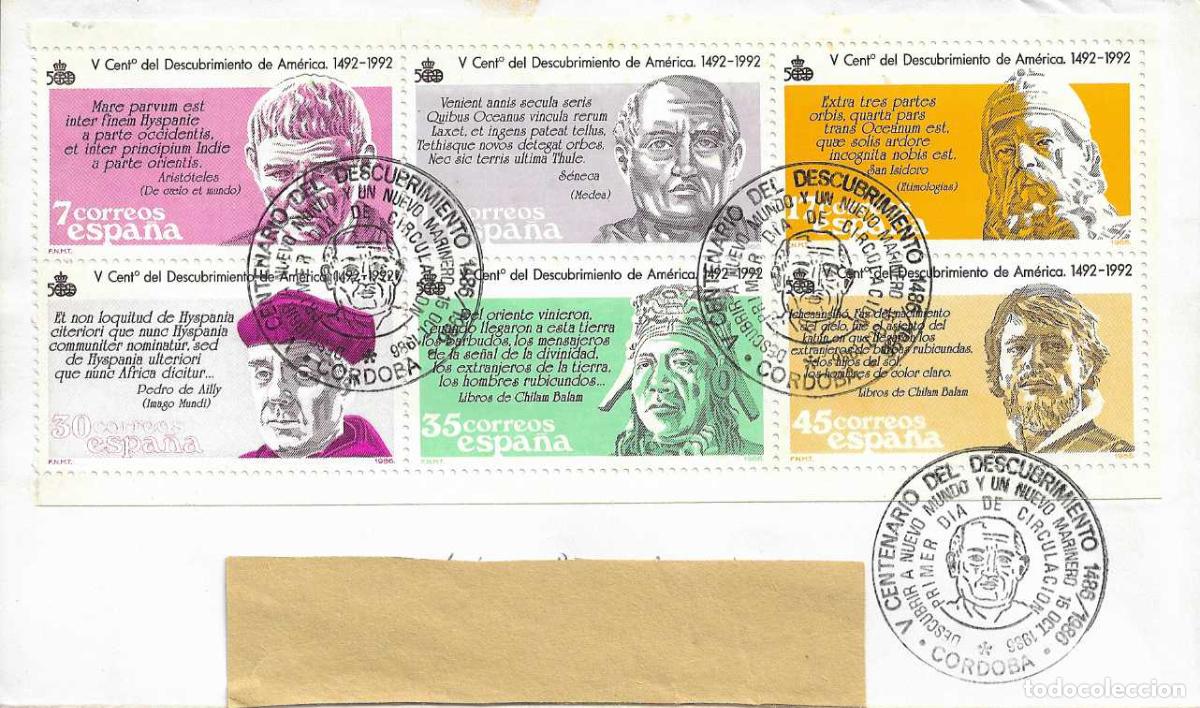 Sellos: RARO CARNET DESCUBRIMIENTO AMERICA V CENTENARIO 1986 (EDIFIL 2860 C) SPD CIRCULADO MATASELLO CORDOBA