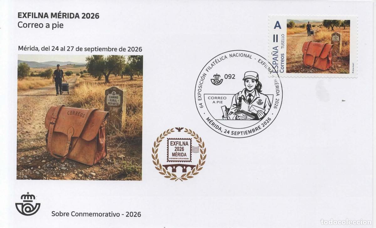 Sellos: MERIDA BADAJOZ MAT Y TUSELLO CORREO A PIE