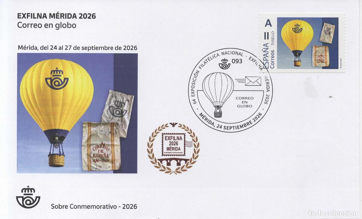 Sellos: MERIDA BADAJOZ MAT Y TUSELLO CORREO EN GLOBO BALLOON