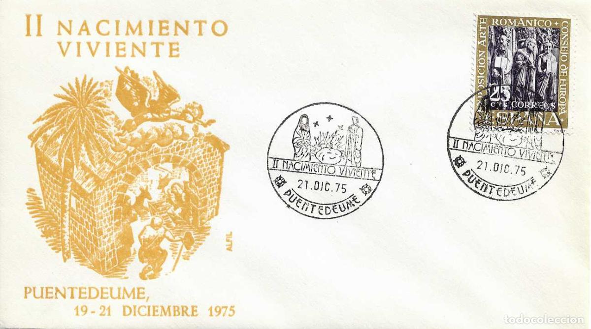 Sellos: NAVIDAD II NACIMIENTO VIVIENTE, PUENTEDEUME (LA CORU&Ntilde;A) 1975. RARO MATASELLOS SOBRE ALFIL RELIGION