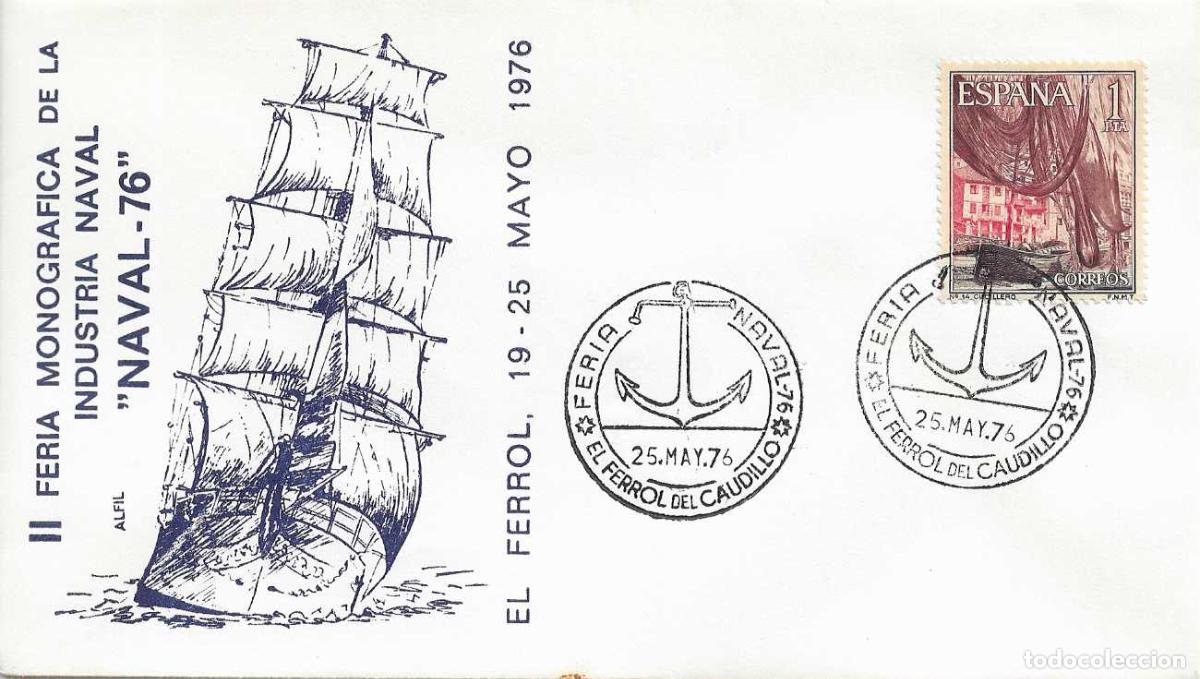 Sellos: BARCOS FERIA NAVAL 76, EL FERROL DEL CAUDILLO (LA CORU&Ntilde;A) 25 MAYO 1976. RARO MATASELLOS SOBRE ALFIL