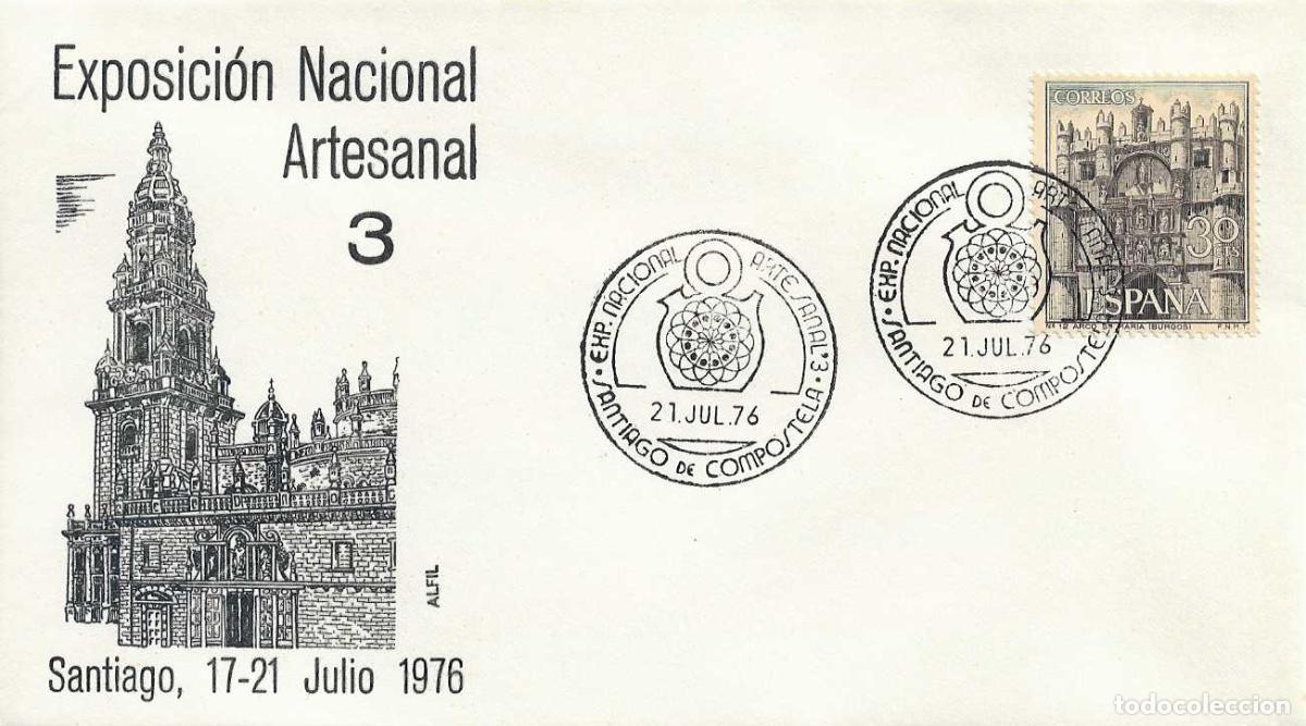 Sellos: ARTESANAL 3 EXPOSICION, SANTIAGO DE COMPOSTELA (LA CORU&Ntilde;A) 21 JULIO 1976. MATASELLOS EN SOBRE ALFIL